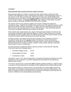 Rocky Mountain Rep’s positive Economic Impact Continues Rocky Mountain Repertory Theatre’s original Economic Impact Study conducted in 2012, verified in the following two years, demonstrates the theatre’s