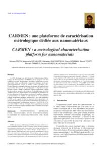 DOI: [removed]rfm[removed]N. FELTIN CARMEN : une plateforme de caractérisation métrologique dédiée aux nanomatériaux