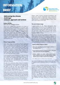 Addressing the climate challenge: rational, approach and actions radation, salinity intrusion, increasing desertification and coastal zone recession. Importantly, recent assessments