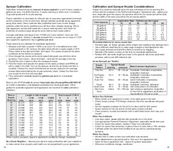 Sprayer Calibration  Calibration and Sprayer Nozzle Considerations Calibration is determining the amount of spray applied to a unit of area, usually in gallons per acre. It is determined by 1) nozzle opening or orifice s