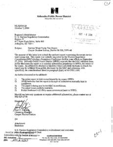 Letter to NRC from Fleming, Nebraska Public Power District, Service Water Pump Test Report, Cooper.