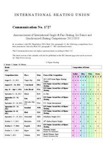 INTERNATIONAL SKATING UNION Communication No[removed]Announcement of International Single & Pair Skating, Ice Dance and