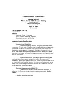 COMMISSIONERS’ PROCEEDINGS Regular Meeting Adams County Public Services Building (Conference Room)  Othello, Washington