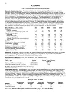 64  FLUORSPAR (Data in thousand metric tons, unless otherwise noted) Domestic Production and Use: There was a small quantity of metallurgical-grade fluorspar mined and some byproduct calcium fluoride was recovered from i