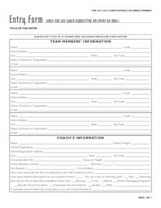 THE[removed]CHRISTOPHER COLUMBUS AWARDS  Entry Form (ONLY FOR USE WHEN SUBMITTING AN ENTRY BY MAIL)