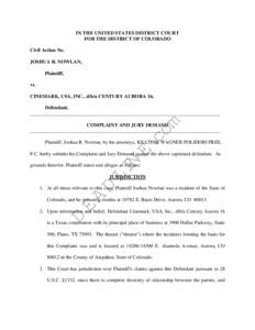 IN THE UNITED STATES DISTRICT COURT FOR THE DISTRICT OF COLORADO Civil Action No. JOSHUA R. NOWLAN, Plaintiff, vs.