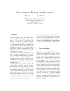 Static Analysis for Dynamic Coupling Measures Yin Liu Ana Milanova  Department of Computer Science