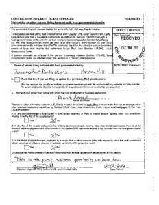 FORMCIQ  CONFLICT OF INTEREST QUESTIONNAIRE For vendor or other person doing business with local governmental entity ThiS questionnaire reflects changes made to the law by H.B. 1491, 80th Leg., Regular Session.