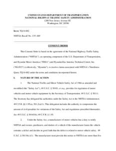 UNITED STATES DEPARTMENT OF TRANSPORTATION NATIONAL HIGHWAY TRAFFIC SAFETY ADMINISTRATION 1200 New Jersey Avenue SE  Washington, DC[removed]_______________________________________________ In re: TQ14-002