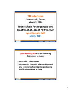 TB Intensive San Antonio, Texas May 6‐9, 2014 Tuberculosis Pathogenesis and  Treatment of Latent TB Infection