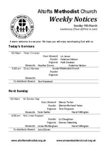 Altofts Methodist Church  Weekly Notices Sunday 9th March  Lectionary (Year A)First in Lent