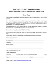 Specialist Cheesemakers Association - Assured advice order form