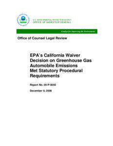 Office of Counsel Legal Review: EPA’s California Waiver Decision on Greenhouse Gas Automobile Emissions Met Statutory Procedural Requirements