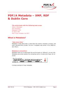 PDF/A Metadata – XMP, RDF & Dublin Core