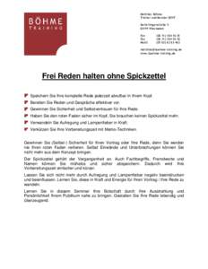 Matthias Böhme Trainer und Berater BDVT BerlichingenstraßeWiesbaden Fon Fax