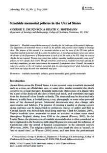 Mortality, Vol. 15, No. 2, MayRoadside memorial policies in the United States GEORGE E. DICKINSON & HEATH C. HOFFMANN Department of Sociology and Anthropology, College of Charleston, Charleston, SC, USA