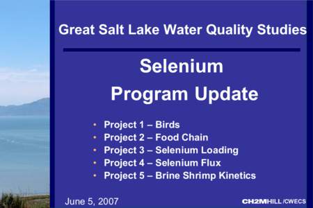 Great Salt Lake Water Quality Studies   Selenium  Program Update  •  • 