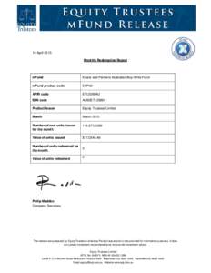    16 April 2015 Monthly Redemption Report  mFund