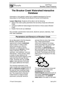 Unit Four Brooker Creek Preserve The Brooker Creek Watershed Interactive Database Information in this packet is taken from a website developed by Conrod
