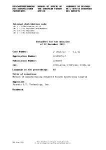 BESCHWERDEKAMMERN DES EUROPÄISCHEN PATENTAMTS BOARDS OF APPEAL OF THE EUROPEAN PATENT