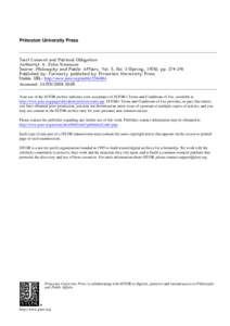 Princeton University Press  Tacit Consent and Political Obligation Author(s): A. John Simmons Source: Philosophy and Public Affairs, Vol. 5, No. 3 (Spring, 1976), ppPublished by: Formerly published by Princeton