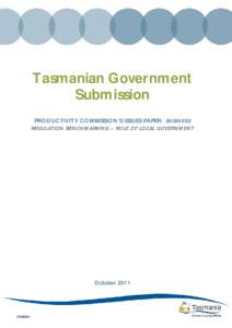 Submission 27 - Tasmanian Government - Business Regulation Benchmarking: Role of Local Government as a Regulator - Commissioned study