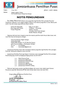 Jawatankuasa Pemilihan Pusat JPP2014 – NOTIS[removed]B5) TARIKH:  17 Jun, 2014