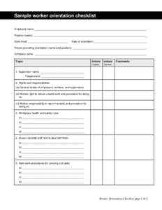 Sample Young Worker Orientation Checklist