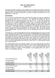 LEGAL AID SAVINGS UPDATE AUGUST 2012 This paper provides an update on the on-going work to develop and monitor savings that seek to bring the Scottish Legal Aid Board’s forecast for legal aid expenditure into closer al