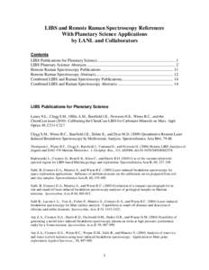 LIBS and Remote Raman Spectroscopy References With Planetary Science Applications by LANL and Collaborators Contents LIBS Publications for Planetary Science ...............................................................