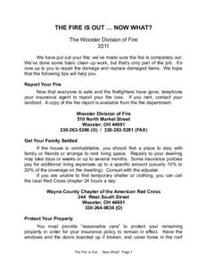 THE FIRE IS OUT … NOW WHAT? The Wooster Division of Fire 2011 We have put out your fire; we’ve made sure the fire is completely out. We’ve done some basic clean up work, but that’s only part of the job. It’s no