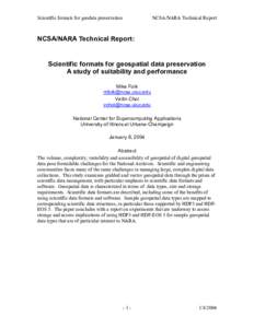 Scientific formats for geodata preservation  NCSA/NARA Technical Report NCSA/NARA Technical Report: