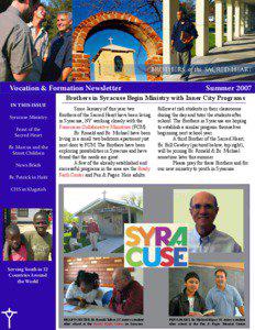 Vocation & Formation Newsletter	 IN THIS ISSUE Syracuse Ministry