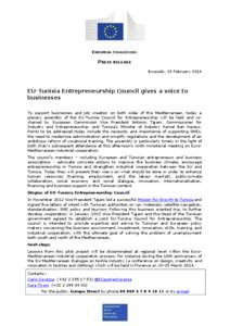 Tunisia / Antonio Tajani / Tunis / European Union / Economy of Tunisia / Outline of Tunisia / Africa / International relations / North Africa
