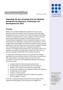 19 NovemverRegarding the use of funding from the National Foundation for Research, Technology and Development for 2013