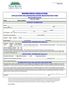_________________________ Student ID WORKFORCE EDUCATION APPLICATION FOR ADMISSION/COURSE REGISTRATION FORM Non-Credit Courses
