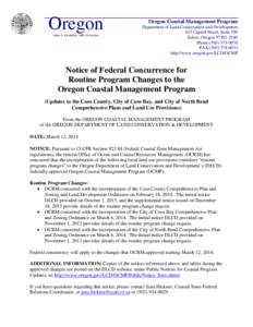 Oregon John A. Kitzhaber, MD, Governor Oregon Coastal Management Program Department of Land Conservation and Development 635 Capitol Street, Suite 150