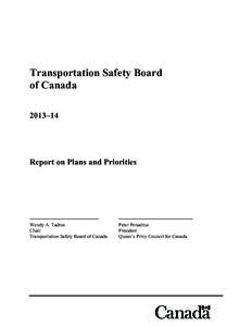 Transportation Safety Board of Canada 2013–14 Report on Plans and Priorities