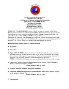 NOTICE OF PUBLIC HEARINGS AND MEETING OF THE TAYLOR PLANNING & ZONING COMMISSION ON TUESDAY, OCTOBER 15, 2013 AT 7:00 P.M. AT THE TAYLOR TOWN HALL