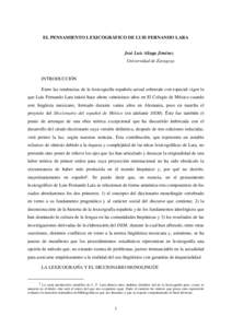 EL PENSAMIENTO LEXICOGRÁFICO DE LUIS FERNANDO LARA José Luis Aliaga Jiménez Universidad de Zaragoza