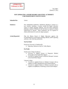 APPROVED February 4, 2014 Item #III-9 February 4, 2014  NEW OPERATING AND/OR DEGREE-GRANTING AUTHORITY