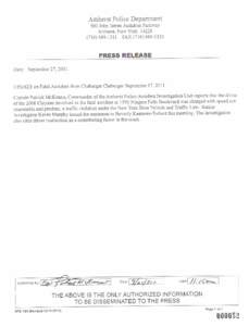 Amherst Police Department 500 Jobn James Audubon ParkwaY Amherst, New York[removed]1311 FAx[removed]PRESS RELEASE