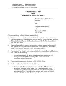 Canada Appeals Office on Occupational Health and Safety Bureau d’appel canadien en santé et sécurité au travail