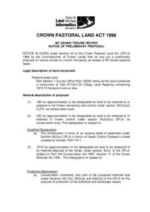 Crown Pastoral-Tenure Review-Mt Grand-Preliminary Proposal-Advertisement