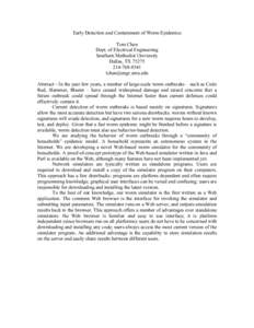 Early Detection and Containment of Worm Epidemics Tom Chen Dept. of Electrical Engineering Southern Methodist University Dallas, TX[removed]8541