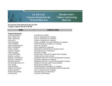 Government Teleconferencing Service GTS Tuesday 12 March 2013 @ 01:00 PM NAME English Participants ALVIN BRUNSVELD ANDY DEWEERD