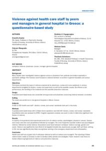 RESEARCH PAPER  Violence against health care staff by peers and managers in general hospital in Greece: a questionnaire-based study AUTHORS