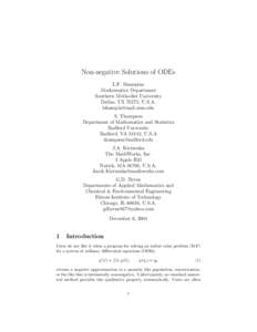 Non-negative Solutions of ODEs L.F. Shampine Mathematics Department Southern Methodist University Dallas, TX 75275, U.S.A. 