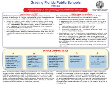 Grading Florida Public Schools[removed]School grades for[removed]utilize a point system. Schools are awarded one point for each percent of students who score high on the FCAT and/or make annual learning gains. Scoring Hi