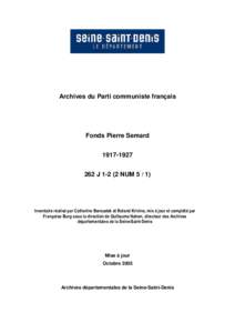 Archives du Parti communiste français  Fonds Pierre SemardJNUM 5 / 1)